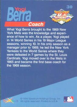 1994 Spectrum The Miracle of '69 #30 Yogi Berra Back