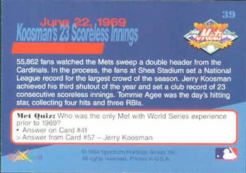 1994 Spectrum The Miracle of '69 #39 Jerry Koosman/23 Scoreless Innings Back