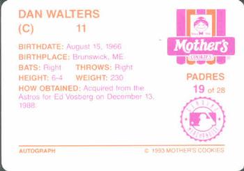 1993 Mother's Cookies San Diego Padres #19 Dan Walters Back