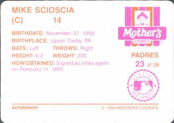 1993 Mother's Cookies San Diego Padres #23 Mike Scioscia Back