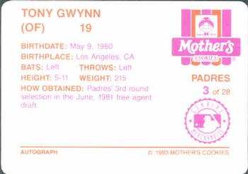 1993 Mother's Cookies San Diego Padres #3 Tony Gwynn Back