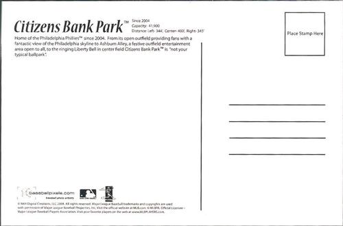 2008 Baseball Pixels Philadelphia Phillies Postcards #10 Citizens Bank Park Back