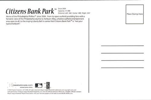 2008 Baseball Pixels Philadelphia Phillies Postcards #11 Citizens Bank Park Back
