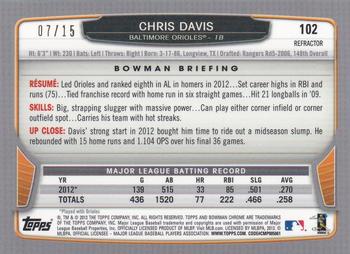2013 Bowman Chrome - Black Refractors #102 Chris Davis Back