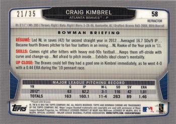 2013 Bowman Chrome - Magenta Refractors #58 Craig Kimbrel Back