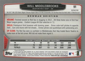 2013 Bowman Chrome - X-Fractors #91 Will Middlebrooks Back