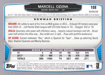 2013 Bowman Chrome - X-Fractors #108 Marcell Ozuna Back