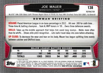 2013 Bowman Chrome - X-Fractors #138 Joe Mauer Back