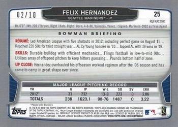 2013 Bowman Chrome - Yellow Refractors #25 Felix Hernandez Back