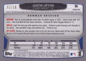 2013 Bowman Chrome - Yellow Refractors #96 Justin Upton Back