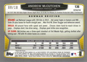 2013 Bowman Chrome - Yellow Refractors #136 Andrew McCutchen Back