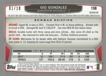 2013 Bowman Chrome - Yellow Refractors #198 Gio Gonzalez Back
