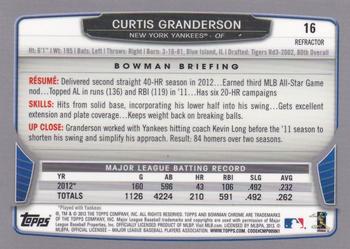 2013 Bowman Chrome - Green Refractors #16 Curtis Granderson Back