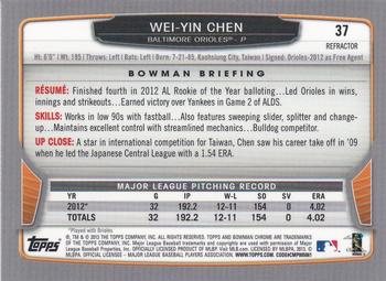 2013 Bowman Chrome - Green Refractors #37 Wei-Yin Chen Back