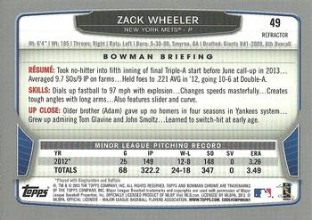 2013 Bowman Chrome - Green Refractors #49 Zack Wheeler Back
