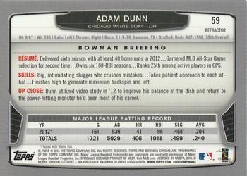 2013 Bowman Chrome - Green Refractors #59 Adam Dunn Back