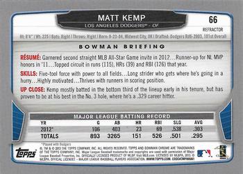 2013 Bowman Chrome - Green Refractors #66 Matt Kemp Back