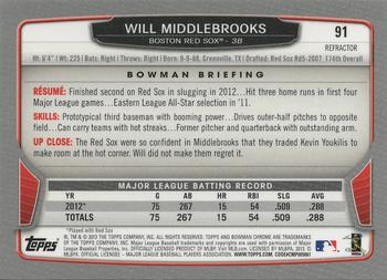 2013 Bowman Chrome - Green Refractors #91 Will Middlebrooks Back