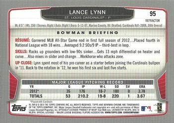 2013 Bowman Chrome - Green Refractors #95 Lance Lynn Back