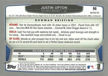 2013 Bowman Chrome - Green Refractors #96 Justin Upton Back