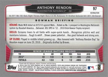 2013 Bowman Chrome - Green Refractors #97 Anthony Rendon Back
