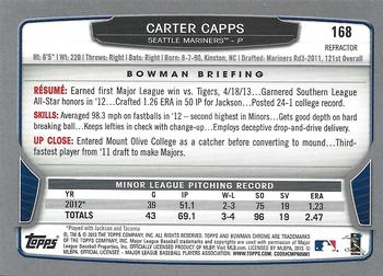 2013 Bowman Chrome - Green Refractors #168 Carter Capps Back