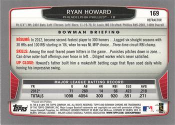 2013 Bowman Chrome - Green Refractors #169 Ryan Howard Back