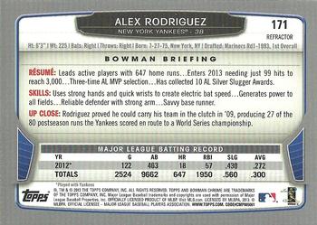 2013 Bowman Chrome - Green Refractors #171 Alex Rodriguez Back
