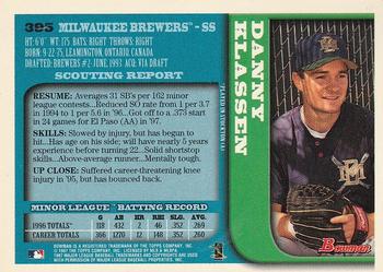 1997 Bowman #395 Danny Klassen Back