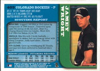 1997 Bowman #403 Jamey Wright Back