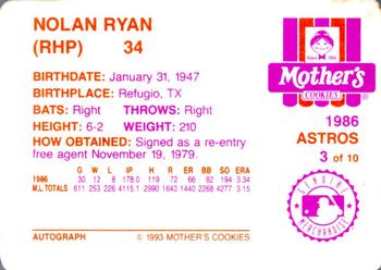 1993 Mother's Cookies Nolan Ryan Farewell #3 Nolan Ryan Back