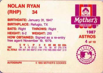 1993 Mother's Cookies Nolan Ryan Farewell #4 Nolan Ryan Back