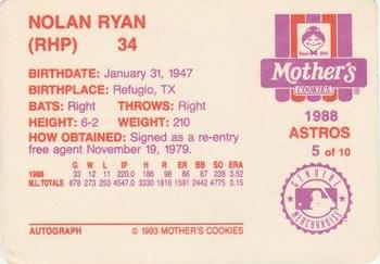 1993 Mother's Cookies Nolan Ryan Farewell #5 Nolan Ryan Back