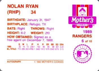 1993 Mother's Cookies Nolan Ryan Farewell #6 Nolan Ryan Back