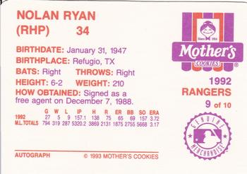 1993 Mother's Cookies Nolan Ryan Farewell #9 Nolan Ryan Back