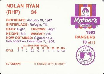 1993 Mother's Cookies Nolan Ryan Farewell #10 Nolan Ryan Back