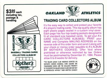 1994 Mother's Cookies Oakland Athletics #NNO Collectors Album Offer Front