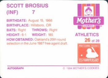 1994 Mother's Cookies Oakland Athletics #26 Scott Brosius Back