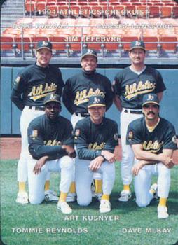 1994 Mother's Cookies Oakland Athletics #28 Coaches & Checklist (Dave Duncan / Jim Lefebvre / Carney Lansford / Tommie Reynolds / Art Kusnyer / Dave McKay) Front