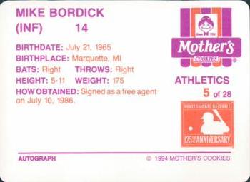 1994 Mother's Cookies Oakland Athletics #5 Mike Bordick Back