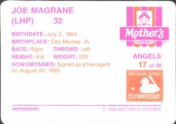 1994 Mother's Cookies California Angels #17 Joe Magrane Back