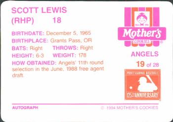 1994 Mother's Cookies California Angels #19 Scott Lewis Back