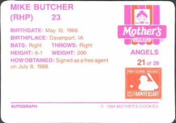 1994 Mother's Cookies California Angels #21 Mike Butcher Back