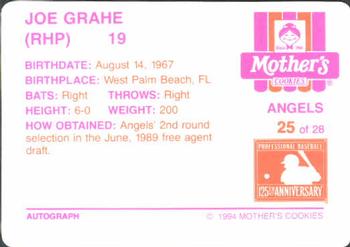 1994 Mother's Cookies California Angels #25 Joe Grahe Back