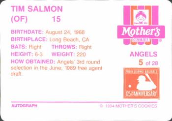 1994 Mother's Cookies California Angels #5 Tim Salmon Back
