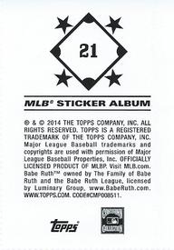 2014 Topps Stickers #21 Babe Ruth Back