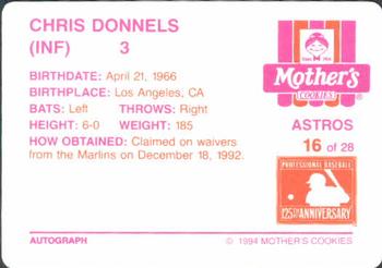 1994 Mother's Cookies Houston Astros #16 Chris Donnels Back
