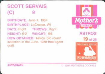 1994 Mother's Cookies Houston Astros #19 Scott Servais Back