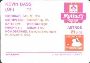 1994 Mother's Cookies Houston Astros #21 Kevin Bass Back
