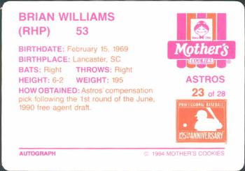 1994 Mother's Cookies Houston Astros #23 Brian Williams Back
